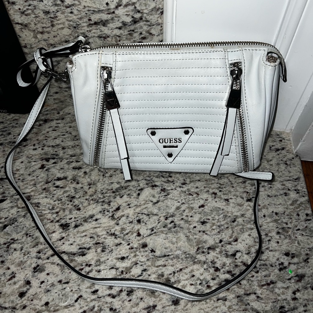 Guess White Embroidered Crossbody Purse